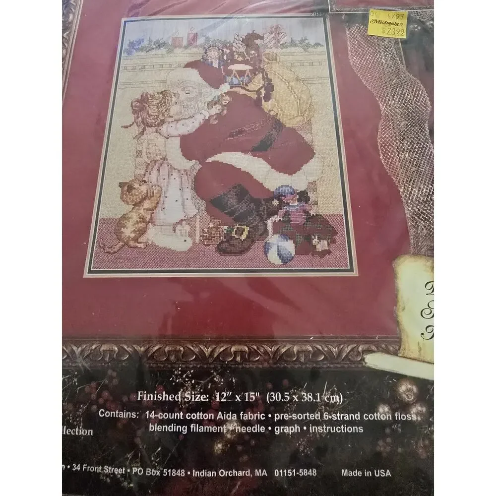 VTG Janlynn Christmas Cross Stitch Kit Santa's Little Girl 12x15